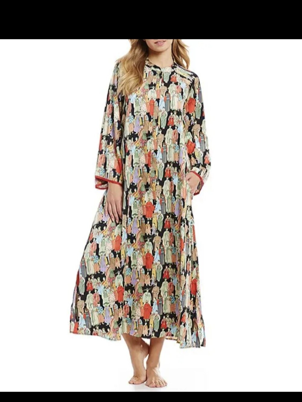 Natori-Dynasty Crowded City Satin Zip Caftan-Size Small
